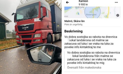 Efter sanktionsavgiften saluförs dragbilen på Facebook. På bilden som är hämtad från annonsen idag, ser man att den är tagen utanför polishuset.
